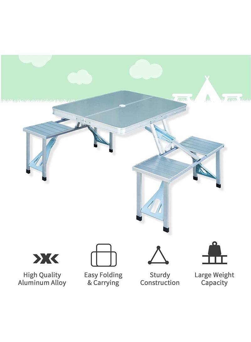 DubaiGallery Outdoor Aluminum Portable Folding Camp Suitcase Picnic Table with 4 Seats, Silver  - Image 4