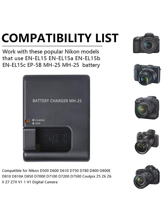 MH-25 Quick Charger for Nikon Camera Battery:MH-25a EN-EL15 EN-EL15a EN-EL15b EN-EL15c EP-5B D500 D600 D610 D750 D780 D800 D800E D810 D810A D850 D7000 D7100 D7200 D7500 Coolpix Z5 Z6 Z6 II Z7 Z7II V - Image 3