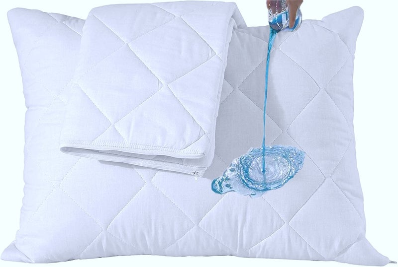 Niagara Sleep Solution Waterproof Quilted Pillow Protectors Standard Ultra Soft Thick Pair 20x26 Inches Brushed Ultra Plush White Zippered Set of 2 Size Encasement - Image 1