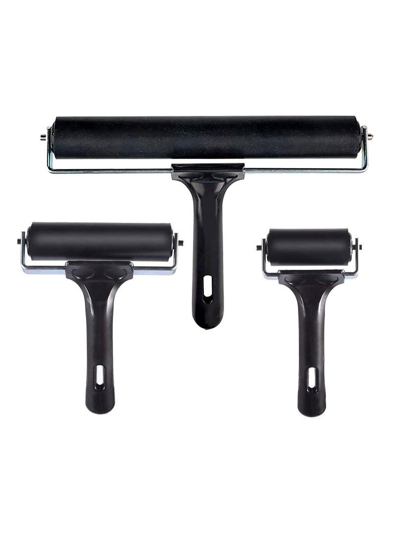 SYOSI 3 Pack Printmaking Brayers Premium Brayer Rollers for Crafting Hard Rubber Roller Brayers Vinyl Roller Ink Paint Brush for Wallpapers Stamping Gluing Application (Black) - Image 1