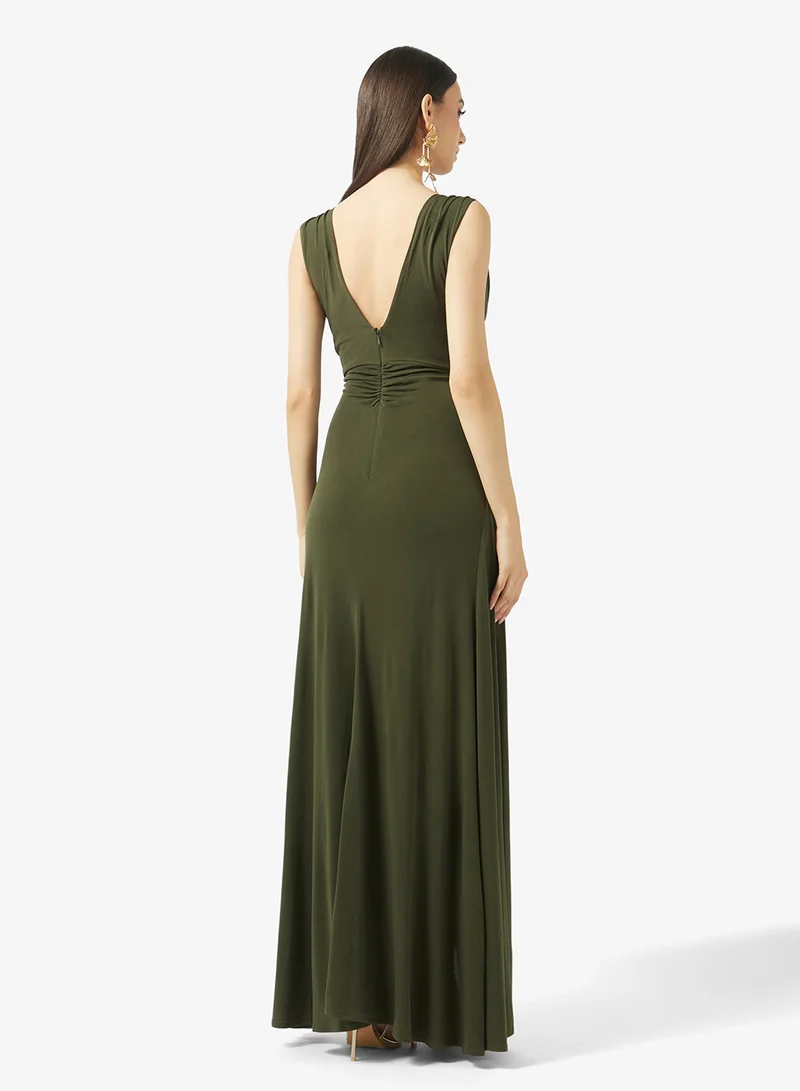 رينيه twist front pleated Side Slit Maxi Dress