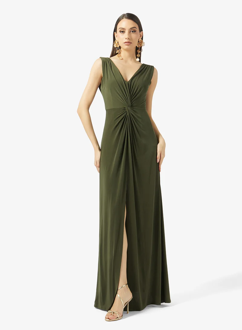 رينيه twist front pleated Side Slit Maxi Dress