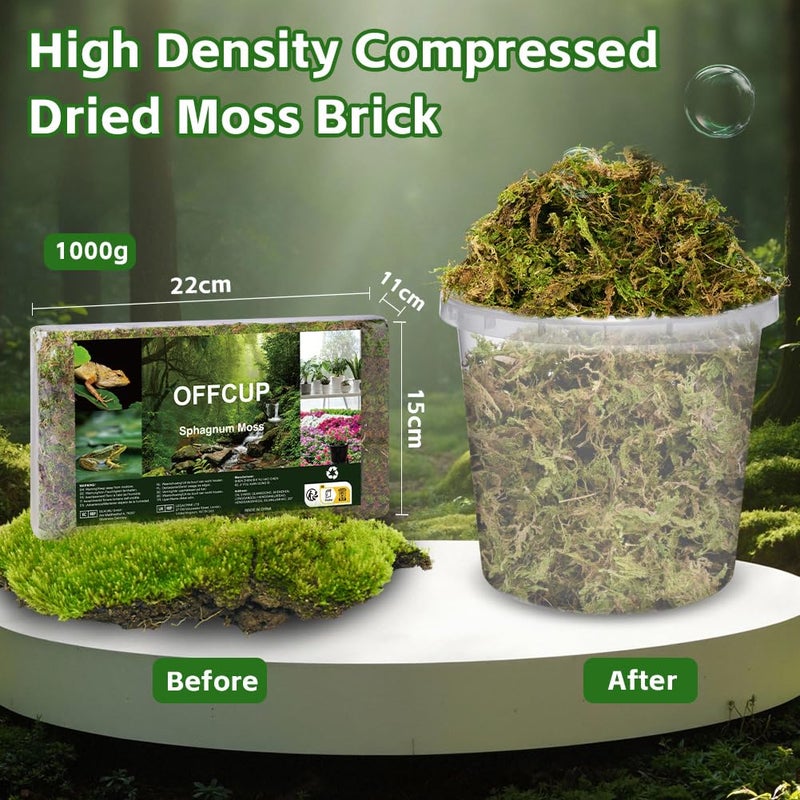 OFFCUP 1000g Sphagnum for Plant, Fresh Compressed Sphagnum for Orchids Mix Pot, Natural Moss for Reptiles, Sphagnum Stake Natural Culture Substrate (1000g) - Image 3