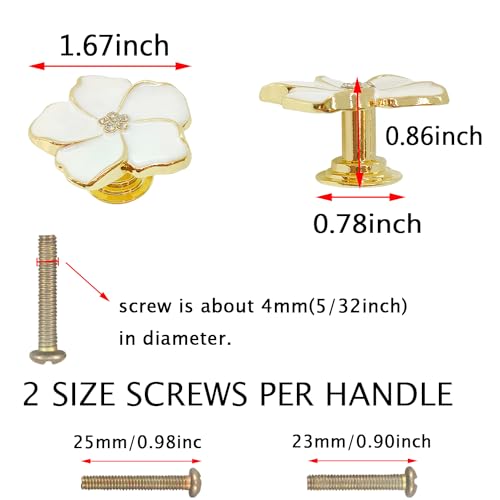 LLDYNW 4 White Flower Petal Handles Kitchen Cabinet Knobs & Drawer Pulls (Gold, 8 Screws) - Image 2
