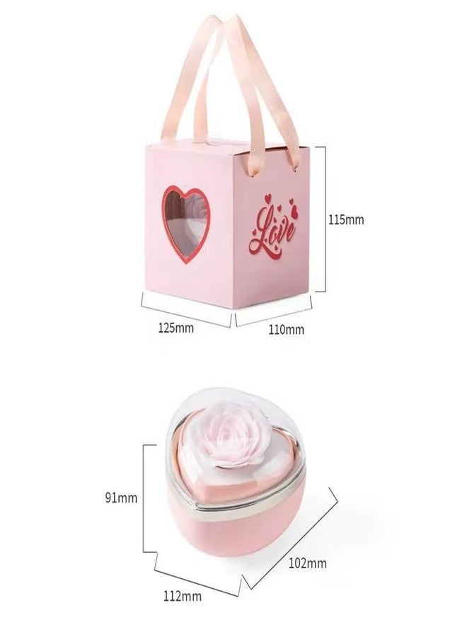 VIRELLO New Romantic Valentine's Day Mother's Day Heart-shaped Soap Flower Flip Rotating Ring Necklace Pendant Rose Jewelry Box (Flip up Rotating Soap Flower Jewelry Box) - Image 5