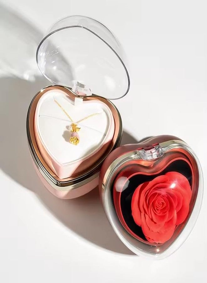 VIRELLO New Romantic Valentine's Day Mother's Day Heart-shaped Soap Flower Flip Rotating Ring Necklace Pendant Rose Jewelry Box (Flip up Rotating Soap Flower Jewelry Box) - Image 3