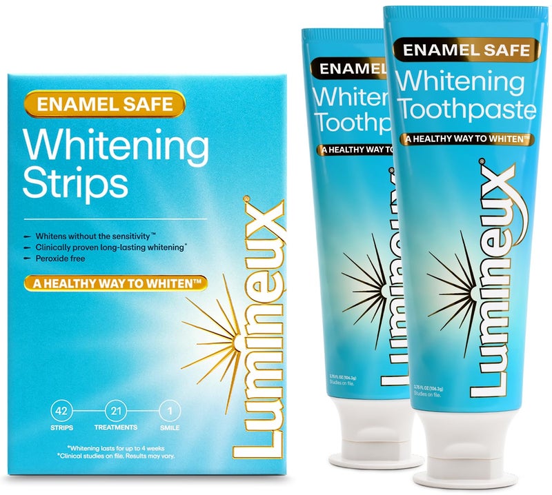 Lumineux Whitening Duo Set â€“ Peroxide Free - Enamel Safe for Whiter Teeth â€“ Includes 21 Whitening Treatments & 2 Pack Whitening Toothpaste, Fluoride Free & Dentist Formulated - Image 1