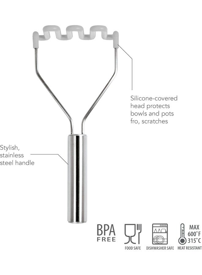 Tovolo Silicone Potato Stainless Steel Handle And Core Food Mashers Kitchen Utensil Vegetable Ricer And Avocado Blender Scratch Resistant And Heat Resistant Oyster Grey - Image 1