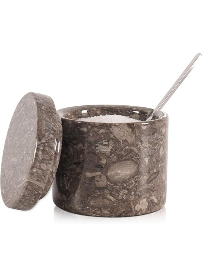 RADICALn Marble Salt Cellar With Spoon 3'' Inches Oceanic Handmade Decorative Salt Containers - Salt Pepper Bowls, Seasoning Spice Conatiners, Ideal Brown Sugar Container for kitchen and home decor  - Image 1