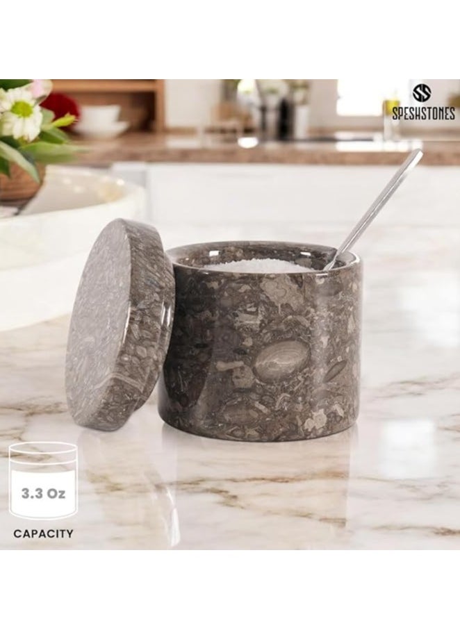 RADICALn Marble Salt Cellar With Spoon 3'' Inches Oceanic Handmade Decorative Salt Containers - Salt Pepper Bowls, Seasoning Spice Conatiners, Ideal Brown Sugar Container for kitchen and home decor  - Image 3