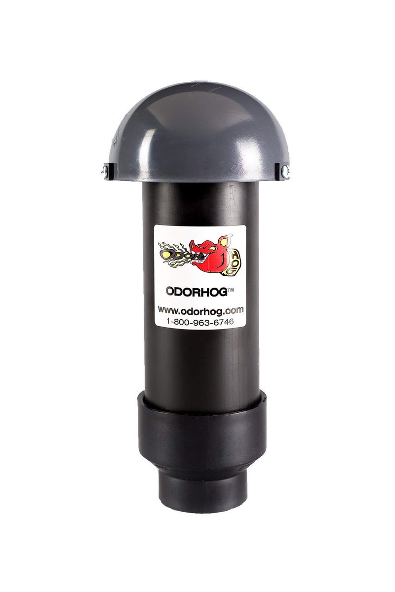 OdorHog Vent Stack Pipe Filter 4 Sizes, Black ABS with Mushroom Cap, Removes Outdoor Septic and Sewer Odors (fits 1.5 or 2.0-inch) - Image 1