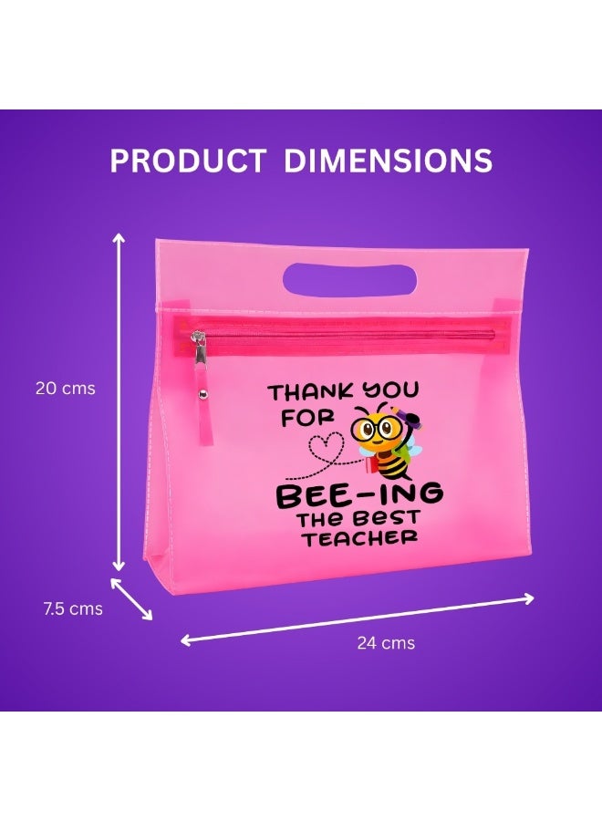 PRINTSHOP4ME Teachers Day Gift Pink Transparent Cosmetic Bag with zipper closure - Teacher Appriciation Gift - Gift for Teacher - Teacher Gifts - Image 3