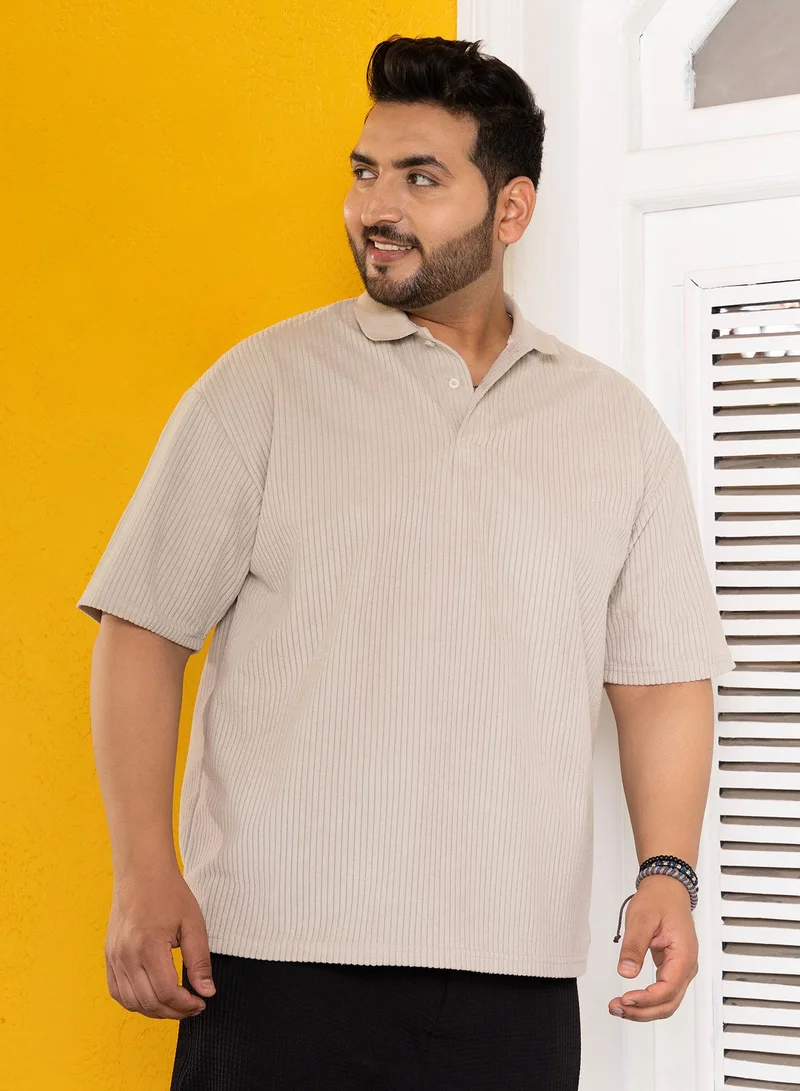 Instafab Plus  Men's Saltbox Beige Ribbed Relaxed Polo T-Shirt for Men | Best Price UAE