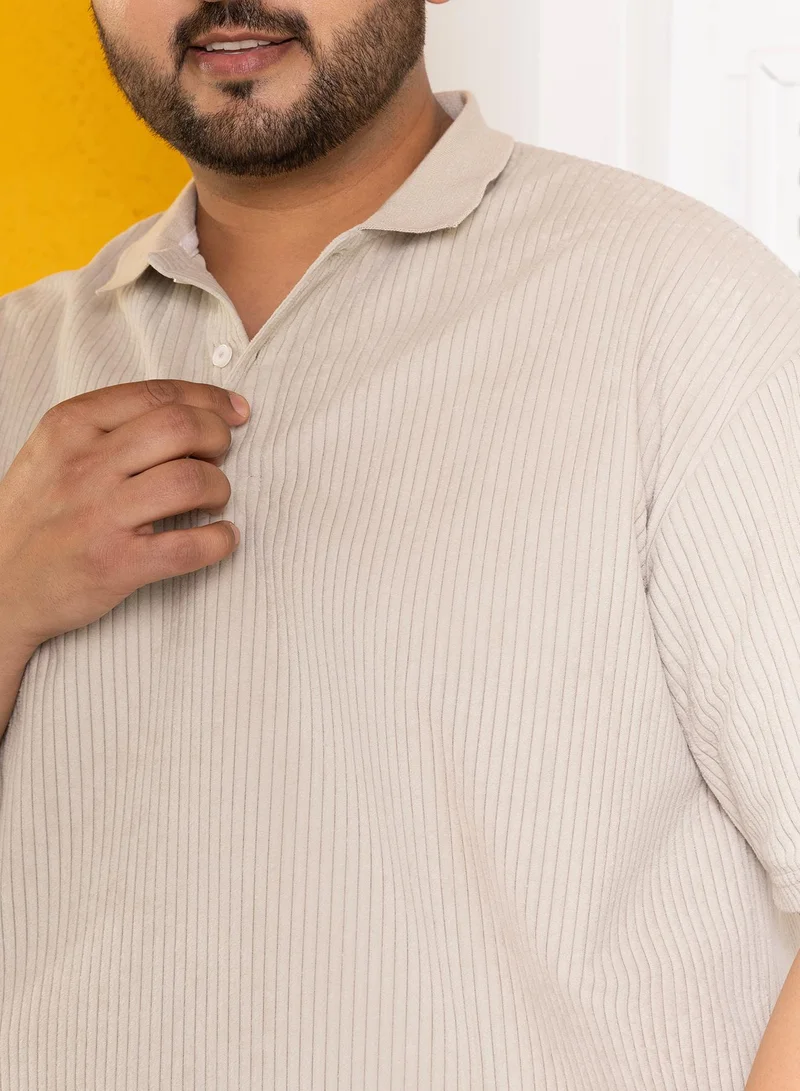 Instafab Plus  Men's Saltbox Beige Ribbed Relaxed Polo T-Shirt for Men | Best Price UAE