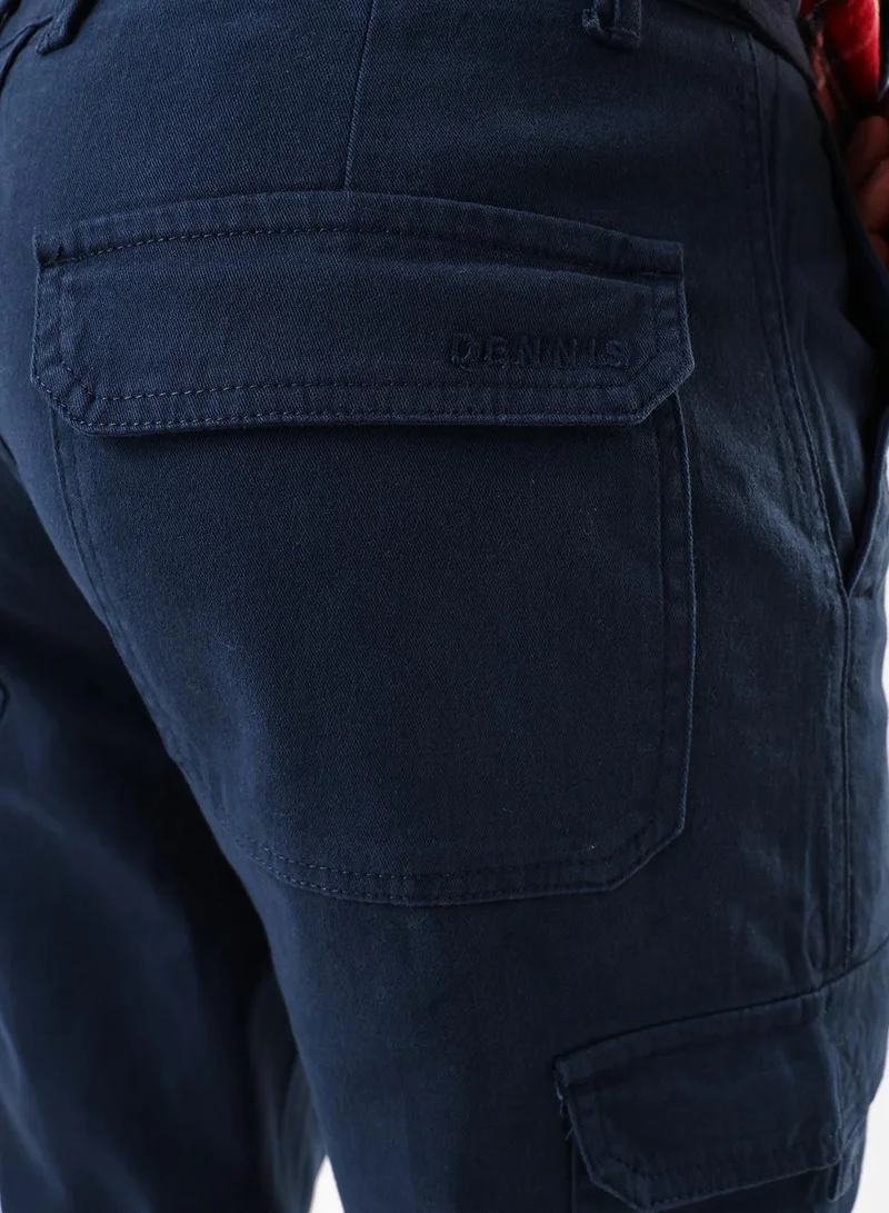 Dennis Lingo  Men's Denim Blue Cotton Blend Full Relaxed Cargo Trouser for Men | Best Price UAE