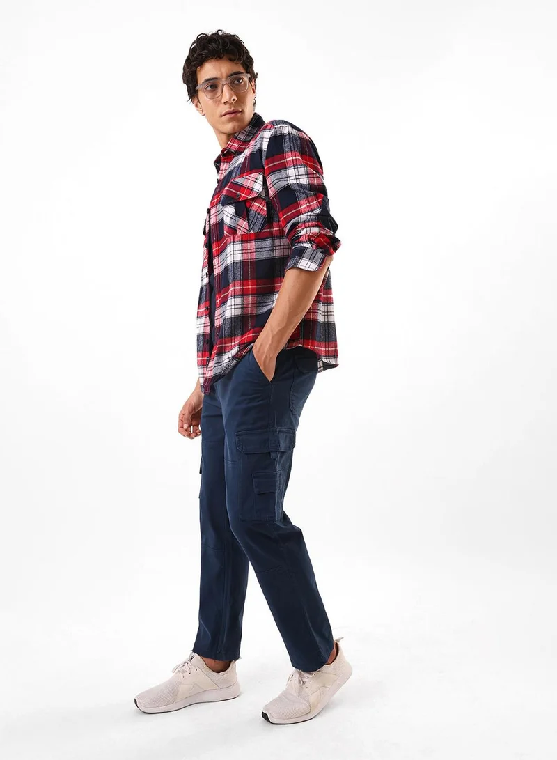 Dennis Lingo  Men's Denim Blue Cotton Blend Full Relaxed Cargo Trouser for Men | Best Price UAE