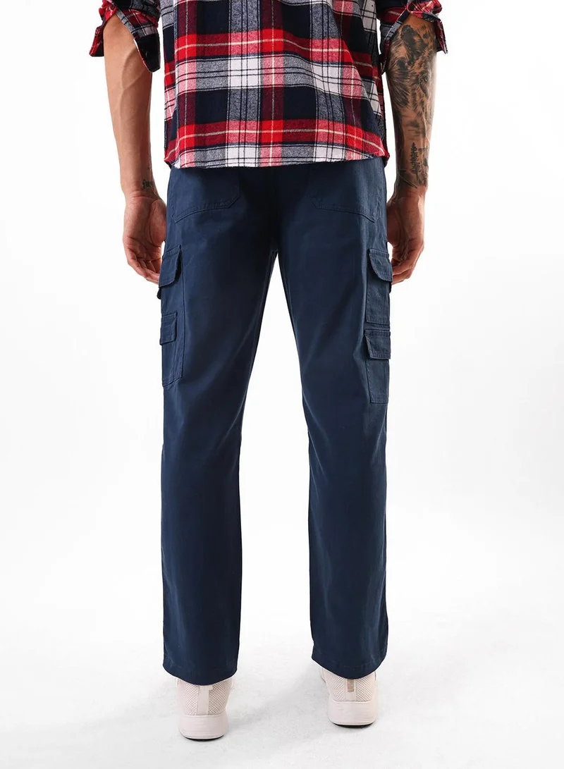 Dennis Lingo  Men's Denim Blue Cotton Blend Full Relaxed Cargo Trouser for Men | Best Price UAE