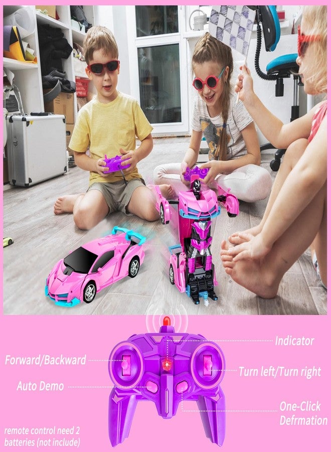 Hymaz Remote Control Car Toys for 3 4 5 6 7 8+ Year Old Boys Girls - 1:18 Rc Race Car with One-Button Deformation Robot & 360° Rotating Drifting, Cool Pink Robot Cars Toys Birthday Easter Gifts - Image 4