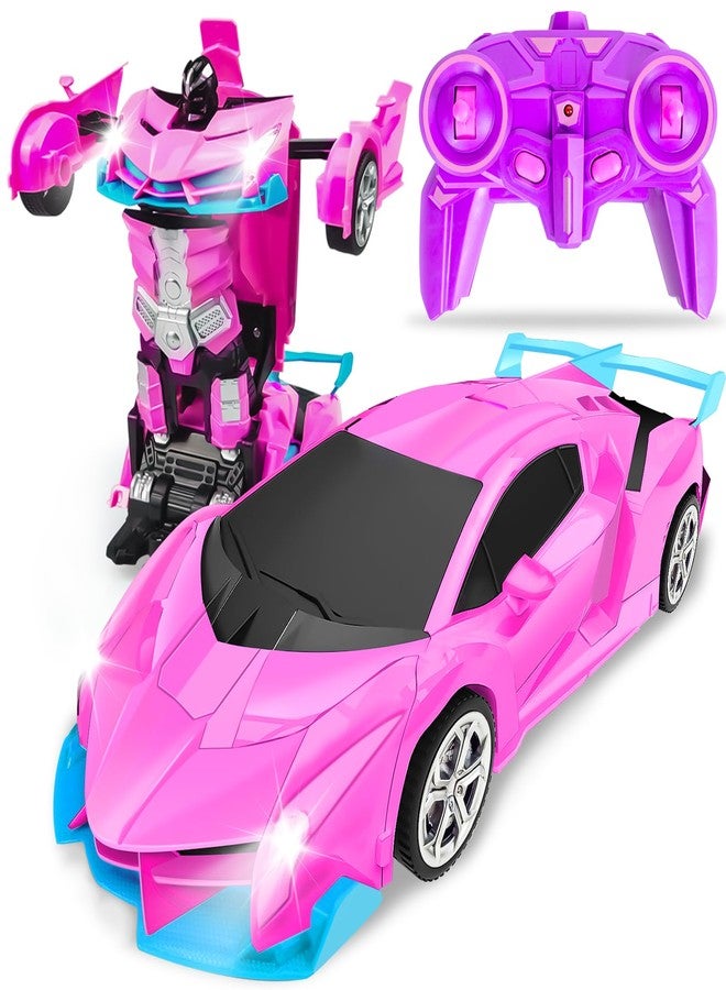 Hymaz Remote Control Car Toys for 3 4 5 6 7 8+ Year Old Boys Girls - 1:18 Rc Race Car with One-Button Deformation Robot & 360° Rotating Drifting, Cool Pink Robot Cars Toys Birthday Easter Gifts - Image 1