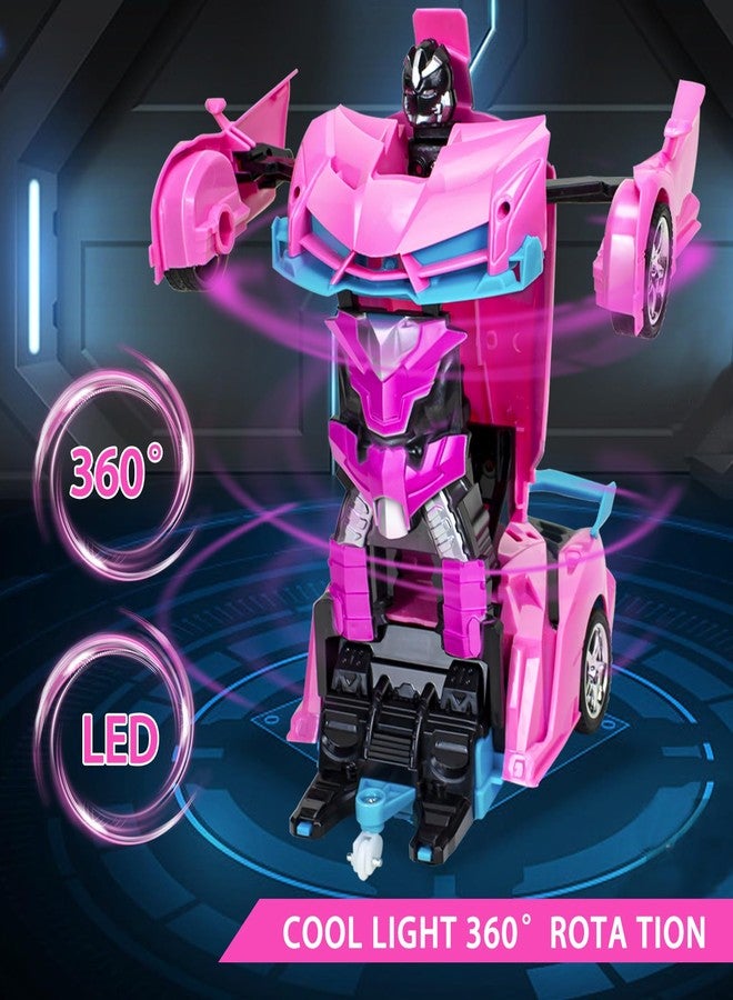 Hymaz Remote Control Car Toys for 3 4 5 6 7 8+ Year Old Boys Girls - 1:18 Rc Race Car with One-Button Deformation Robot & 360° Rotating Drifting, Cool Pink Robot Cars Toys Birthday Easter Gifts - Image 2