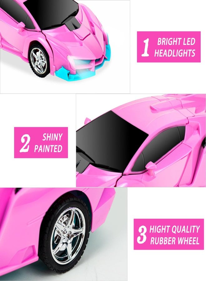 Hymaz Remote Control Car Toys for 3 4 5 6 7 8+ Year Old Boys Girls - 1:18 Rc Race Car with One-Button Deformation Robot & 360° Rotating Drifting, Cool Pink Robot Cars Toys Birthday Easter Gifts - Image 3