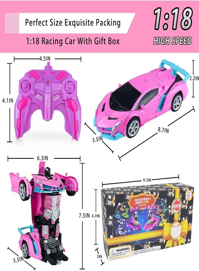 Hymaz Remote Control Car Toys for 3 4 5 6 7 8+ Year Old Boys Girls - 1:18 Rc Race Car with One-Button Deformation Robot & 360° Rotating Drifting, Cool Pink Robot Cars Toys Birthday Easter Gifts - Image 5