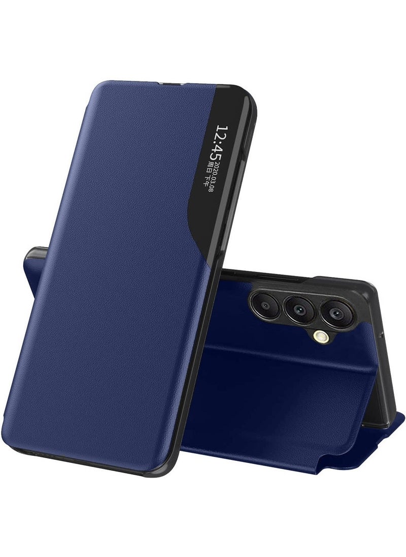 Techie Premium Leather Texture Smart View Flip Case Auto Sleep Wake for Samsung Galaxy A25 - Navy Blue  - Image 1