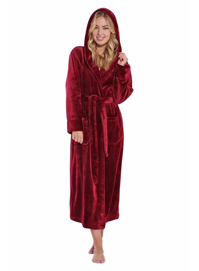 Turquaz Women's Plush Robes For, Soft and Warm Fleece Robe For, Long and Comfortable Robe, Burgundy Hooded, XL - Image 1