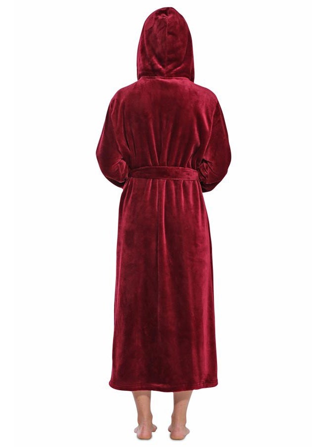 Turquaz Women's Plush Robes For, Soft and Warm Fleece Robe For, Long and Comfortable Robe, Burgundy Hooded, XL - Image 2
