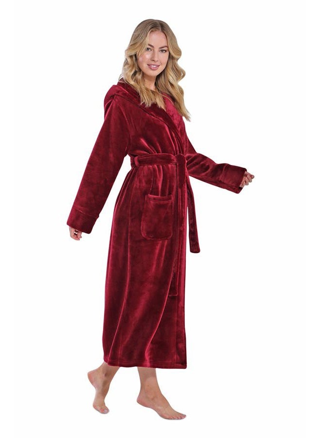 Turquaz Women's Plush Robes For, Soft and Warm Fleece Robe For, Long and Comfortable Robe, Burgundy Hooded, XL - Image 4