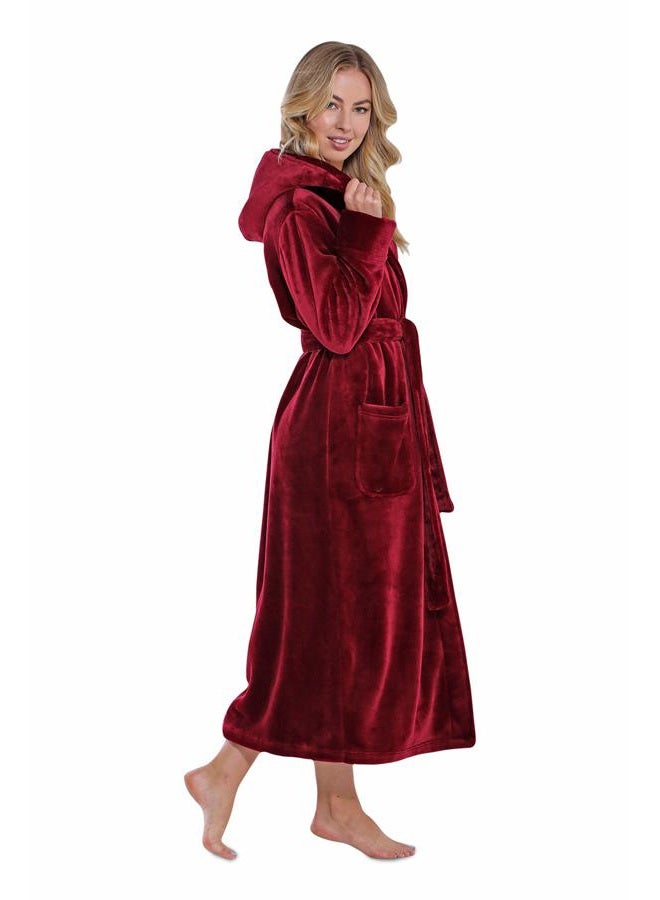 Turquaz Women's Plush Robes For, Soft and Warm Fleece Robe For, Long and Comfortable Robe, Burgundy Hooded, XL - Image 3
