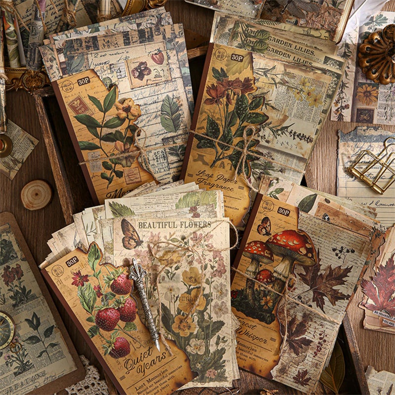 SIBLYMONA 120 Pcs Deco Papers for Scrapbooking, 5.5*5.5in Vintage Decoupage Paper Junk Journal Supplies, Retro Flower Butterfly Ephemera Paper Pack Diary Room Decor Wall Art Collage Album (Lost Memory) - Image 1