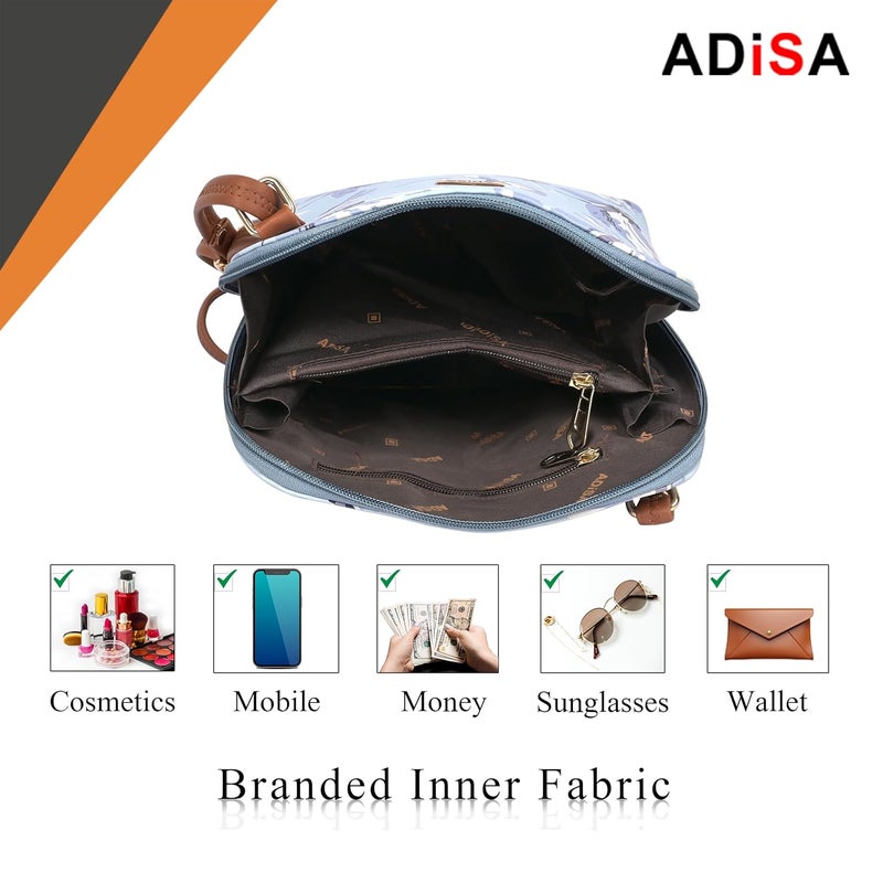 ADISA Women Girls Floral Print Faux Leather Sling Bag Crossbody - Image 5
