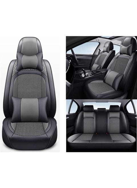 Leather Car Seat Cover with Pillows Full Set Automotive Seat Protector Universal Fits 5 Seats