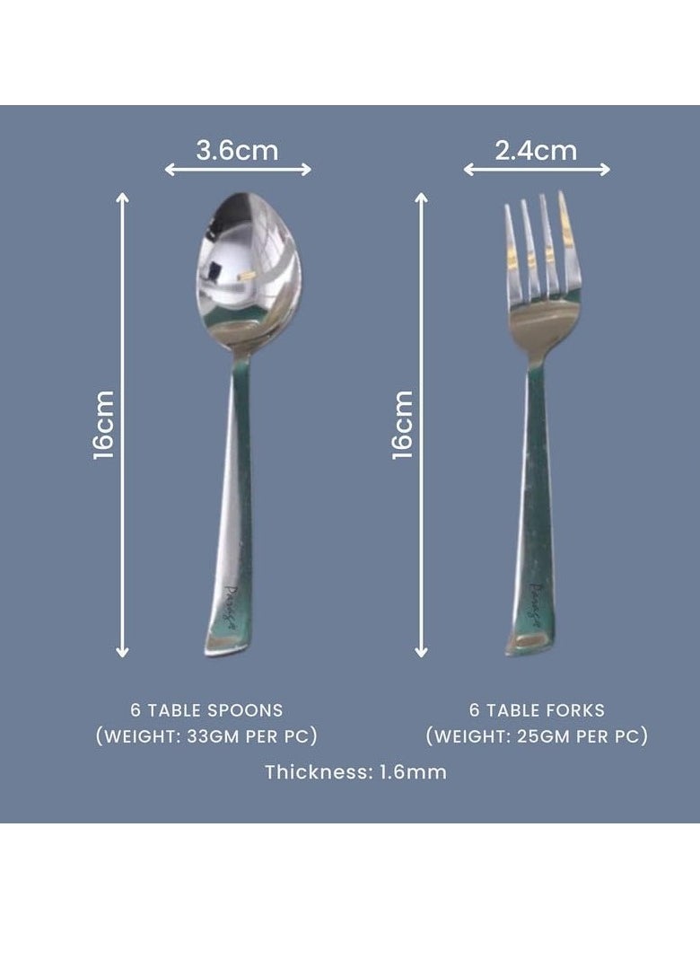 Parage - Parage Stainless Steel Spoon Set & Fork Set 12 Pieces for Tea, Coffee, Sugar, Condiments & Spices - Set of 12 Contains Spoons Set of 6 Spoon and Fork Set of 6, Mirror Polished - Image 1