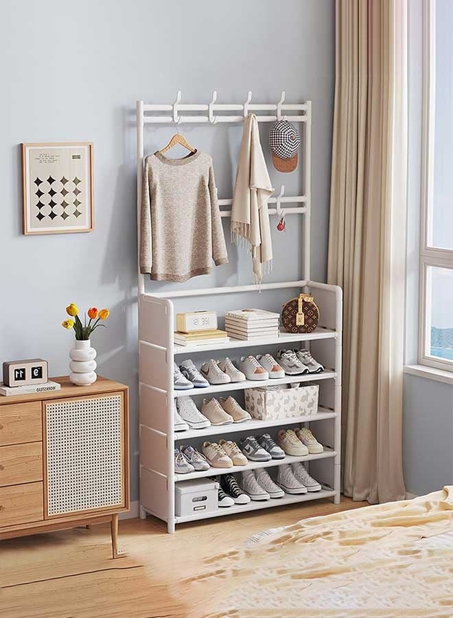 رَوَائِد رف معاطف وأحذية بخمس طبقات، شماعة مدخل مزودة بخطافات، منظم أحذية لغرفة المعيشة، غرفة النوم، والمكتب. - Image 5