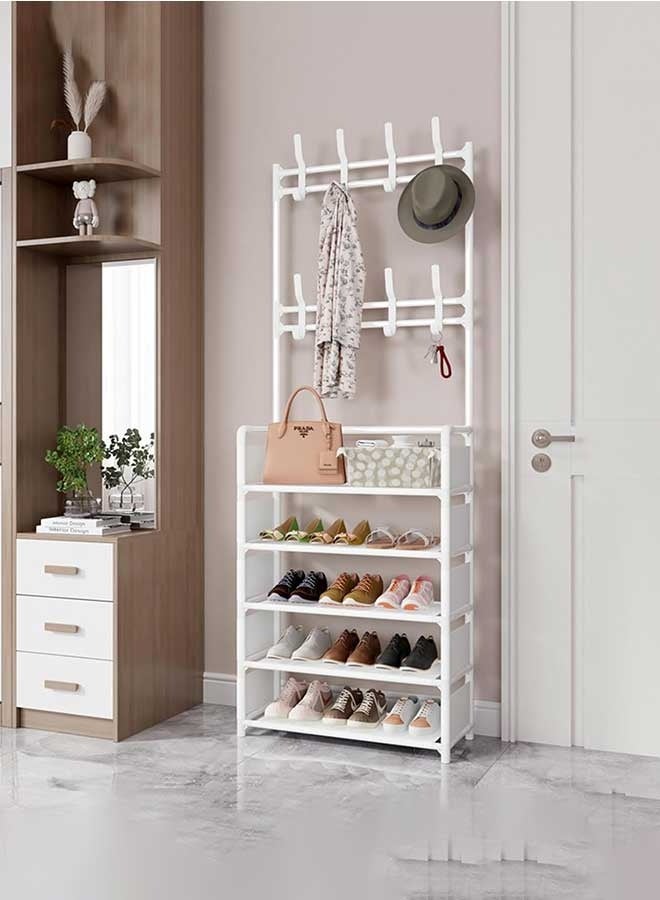 رَوَائِد رف معاطف وأحذية بخمس طبقات، شماعة مدخل مزودة بخطافات، منظم أحذية لغرفة المعيشة، غرفة النوم، والمكتب. - Image 2