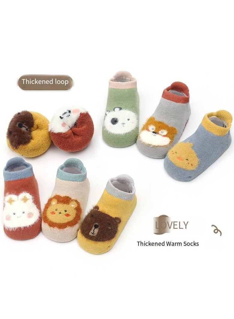 6 Pairs Kids Cotton Socks Cute Cartoon Animal Pattern Comfy Breathable Baby Non-slip Floor Socks for 1-3 Years - Image 4