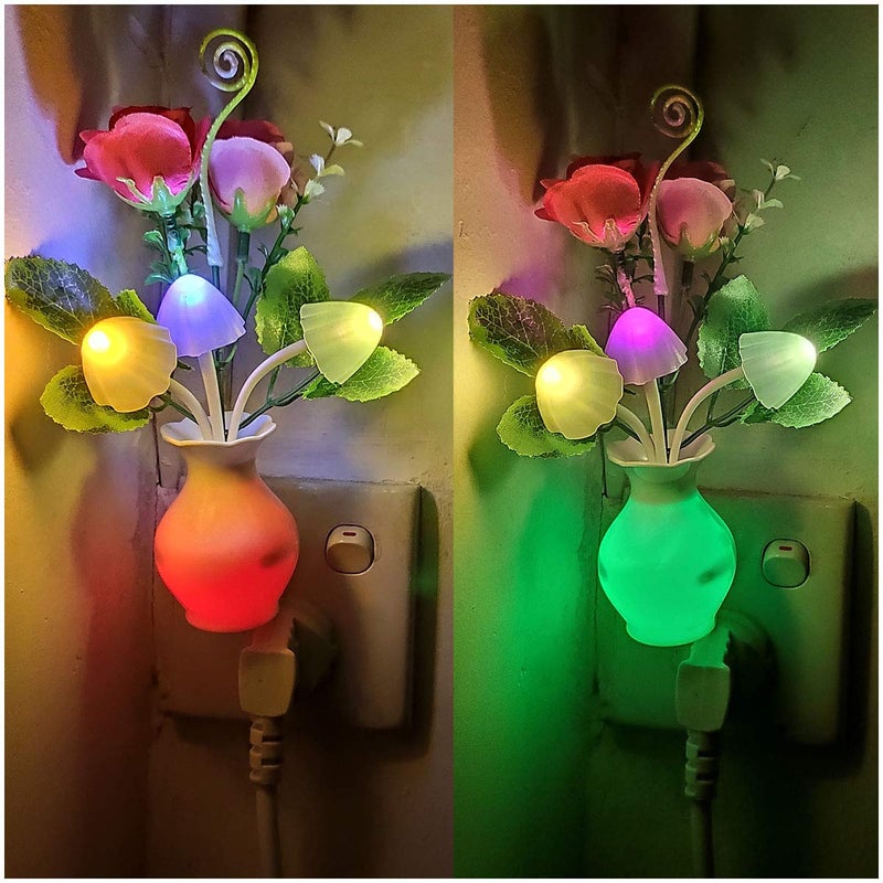 2Pack Plug in LED Night Light wAuto Dusk to Dawn SensorAUSAYE 05W Energy Saving Lamp Dream Nightlight Rose Flower Mushroom Lights for Kids Adults BedroomBathroomLiving RoomKitchenHallway