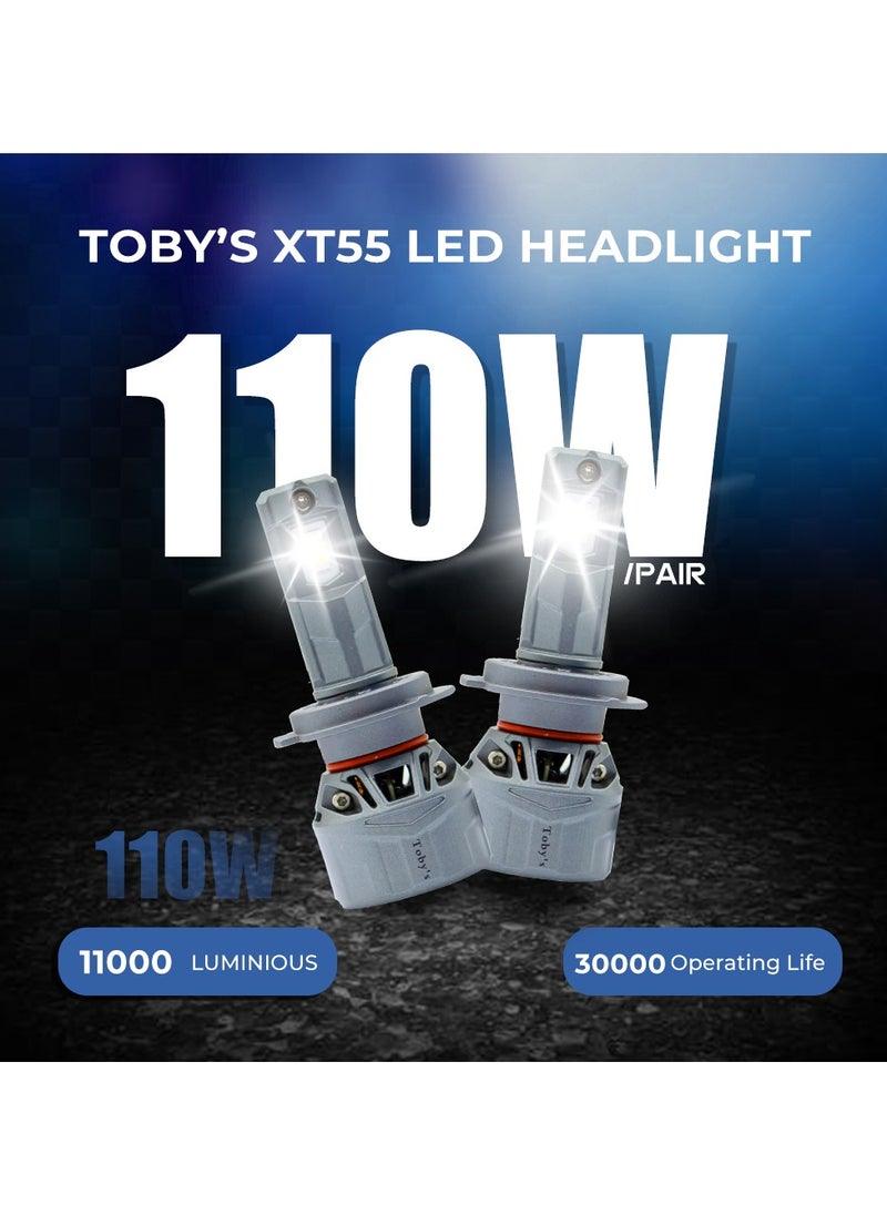 Toby's - Tobys XT55 H7 2 Pieces Car LED Headlight Original 55W/piece Power 5500/piece Lumens With Color Temperature 6500K - Image 1