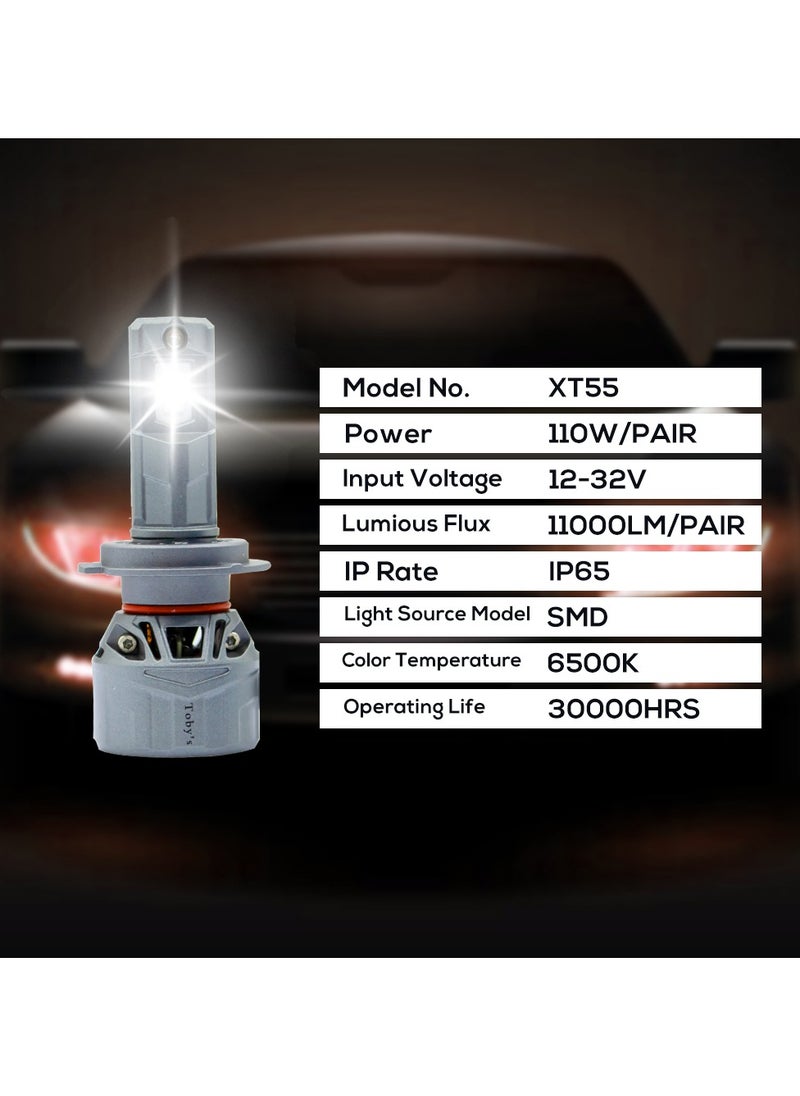 Toby's - Tobys XT55 H7 2 Pieces Car LED Headlight Original 55W/piece Power 5500/piece Lumens With Color Temperature 6500K - Image 1