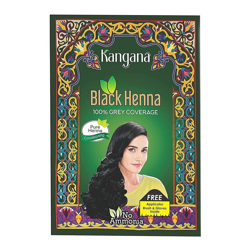 KANGANA KANGANA Natural Black Henna Powder 6 Pouches 60 g 211 Oz Natural Grey Coverage Artificial Color Free Enriched with Amla Aloe Vera Hibiscus and Shikakai Unisex