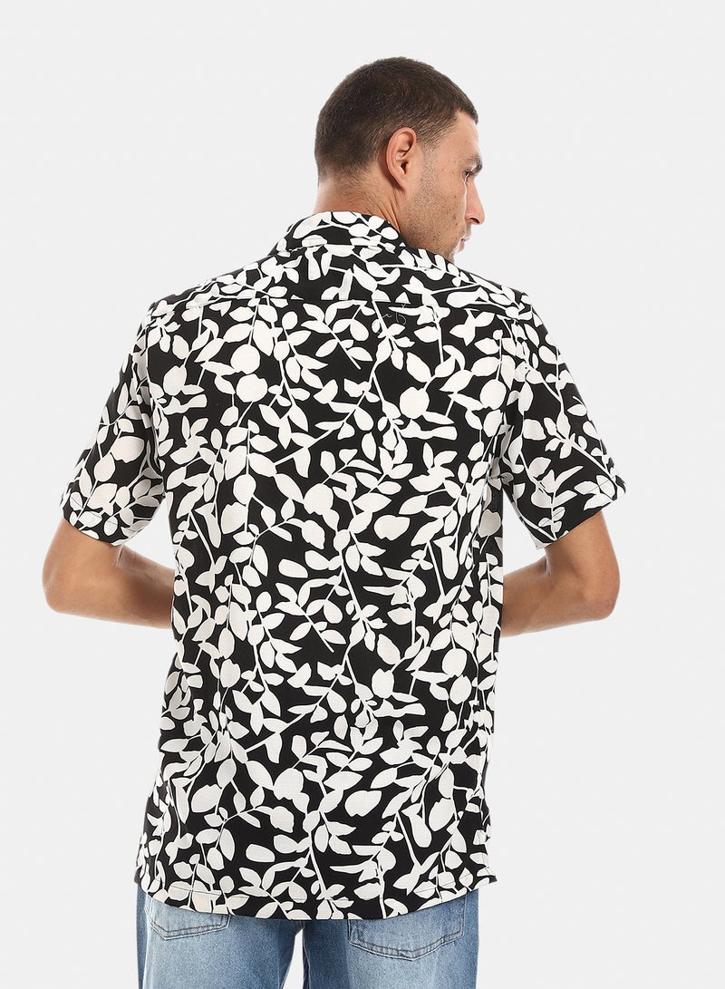Andora Self Pattern Shirt With Short Sleevs - Black & White - Image 3