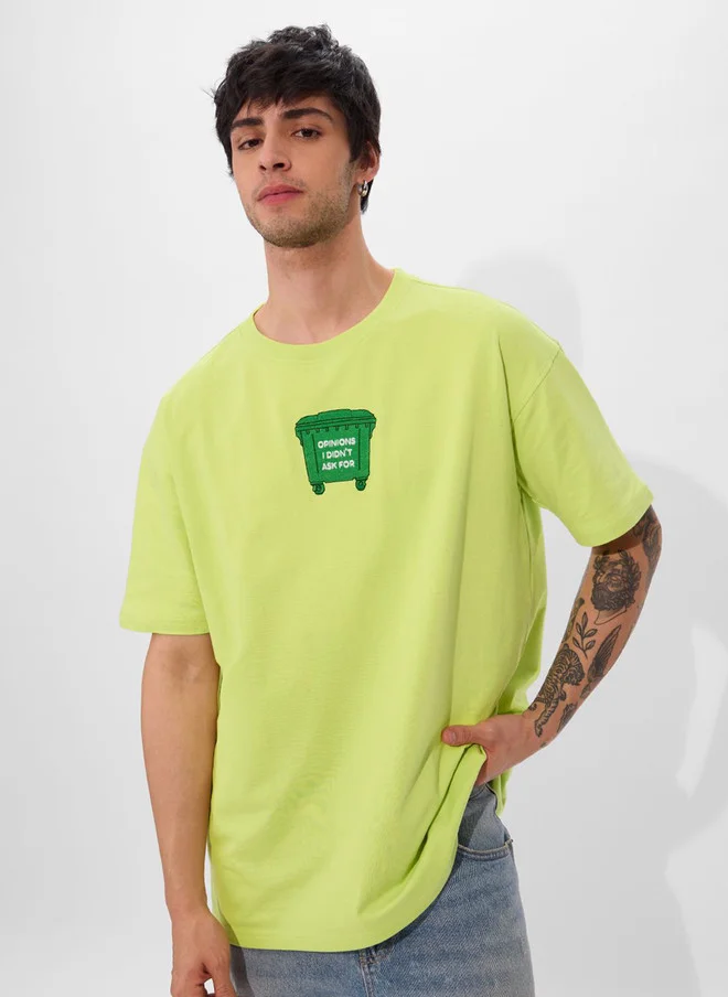 The Souled Store Men Printed Lime Green Cotton Oversized T-Shirt