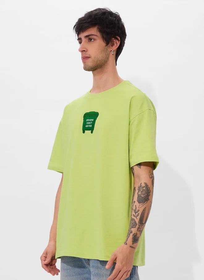 The Souled Store  The Souled Store Men Printed Lime Green Cotton Oversized T-Shirt  | Best Price UAE