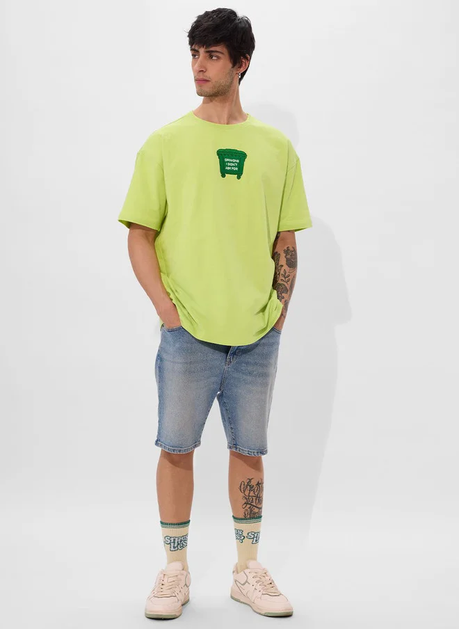 The Souled Store  The Souled Store Men Printed Lime Green Cotton Oversized T-Shirt  | Best Price UAE