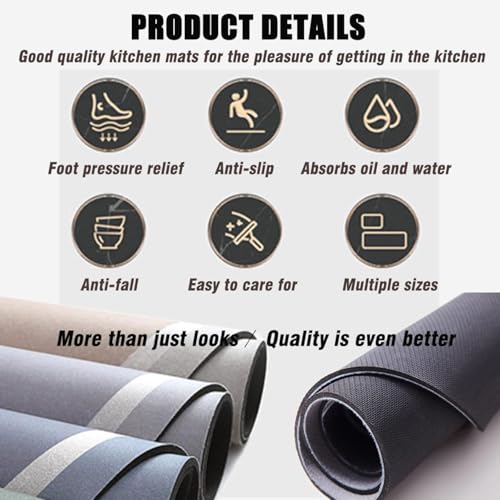 YAGVIZ Anti Fatigue Kitchen Rug Sets 2 Piece Non Slip Kitchen Mats for Floor Cushioned Kitchen Rugs & Mats Waterproof Comfort Standing Mat Runner for Kitchen,Home Office,Sink - Image 2
