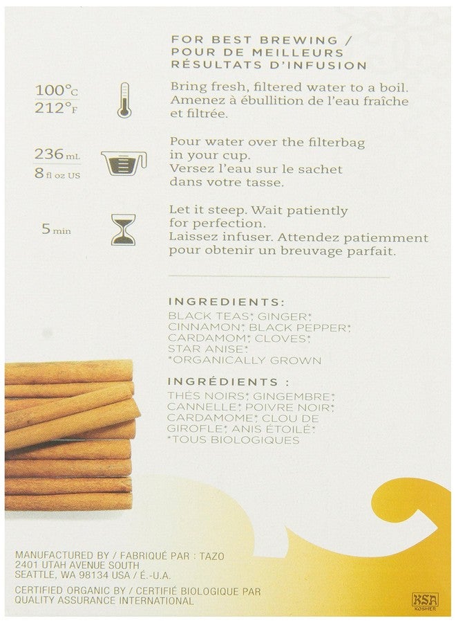 Tazo Organic Chai - 149904, Black Tea-24 Tea Bags-2.3oz/65g - Image 2