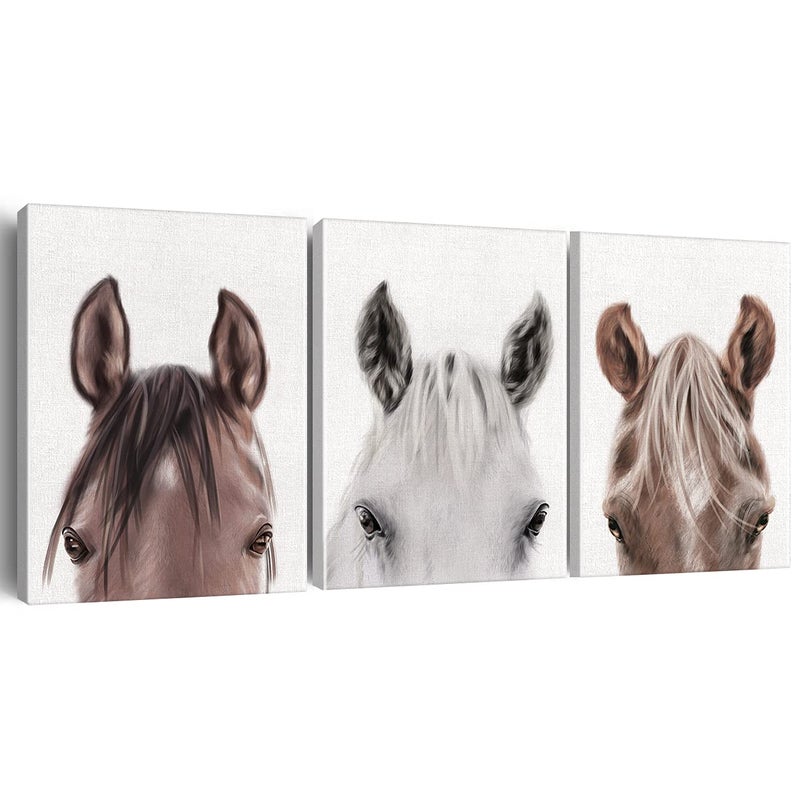 Dolimifa Horse Wall Art Decor Set of 3 Modern Animals Horse Canvas Painting Pictures Framed Horses Canvas Prints Artwork Ready to Hang for Home Office Decoration 12x15 Inch - Image 2