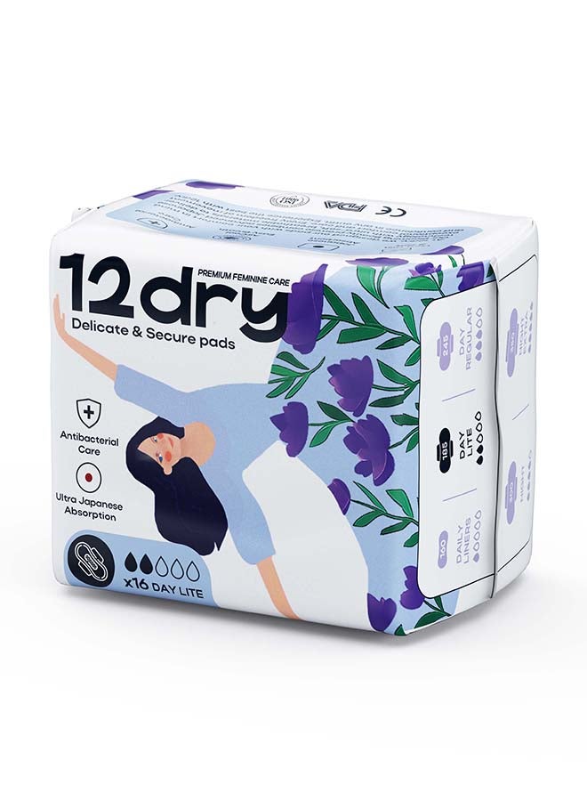 12dry Ultra Thin Sanitary Pads 16 Count Super Absorbent Leak Proof Odor Bacteria Protection Soft Breathable AirCool Technology FDA and FSC Certified for Start and End of Period 185mm Single Pack - Image 2